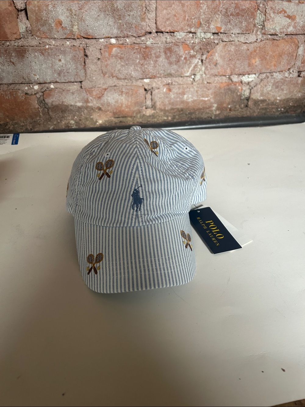 Polo Ralph Lauren Blue Seersucker Tennis Embroidered Baseball Cap